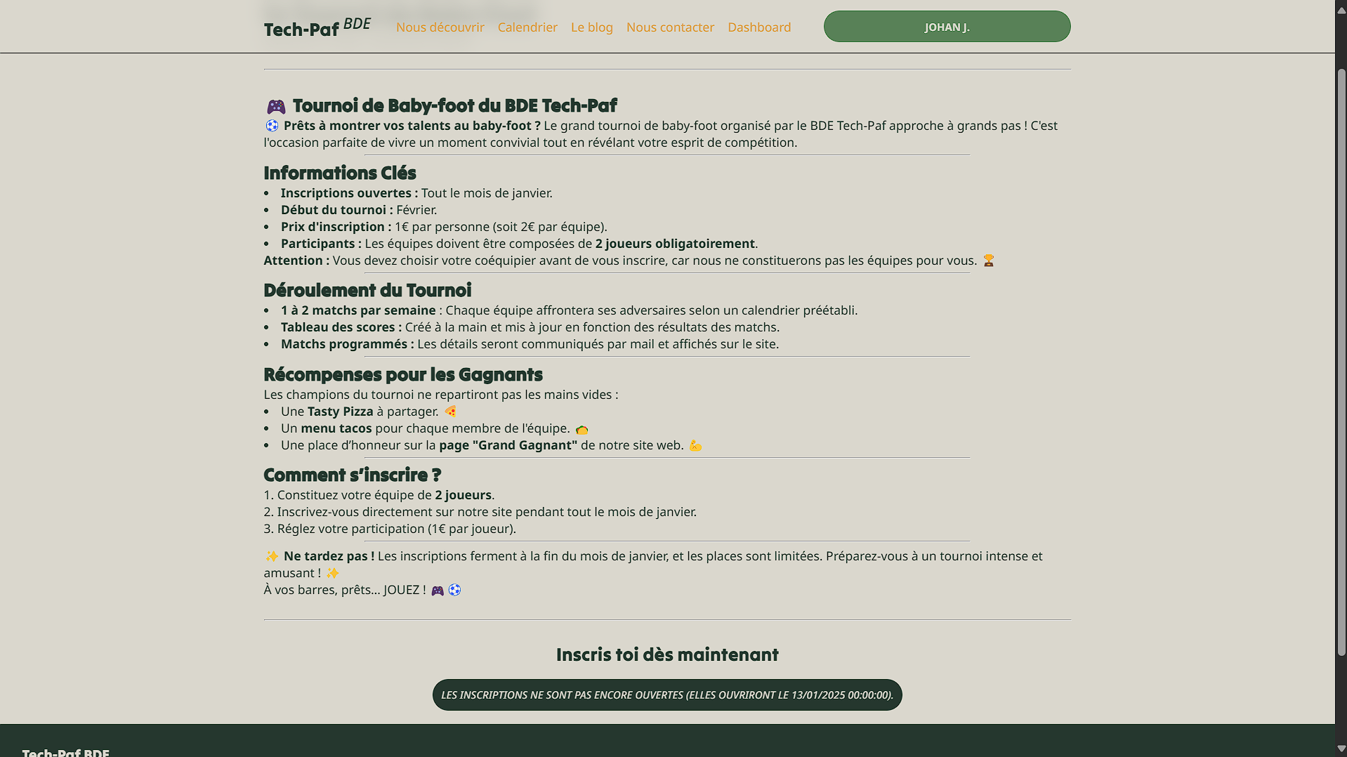 Page détaillée d'un événement